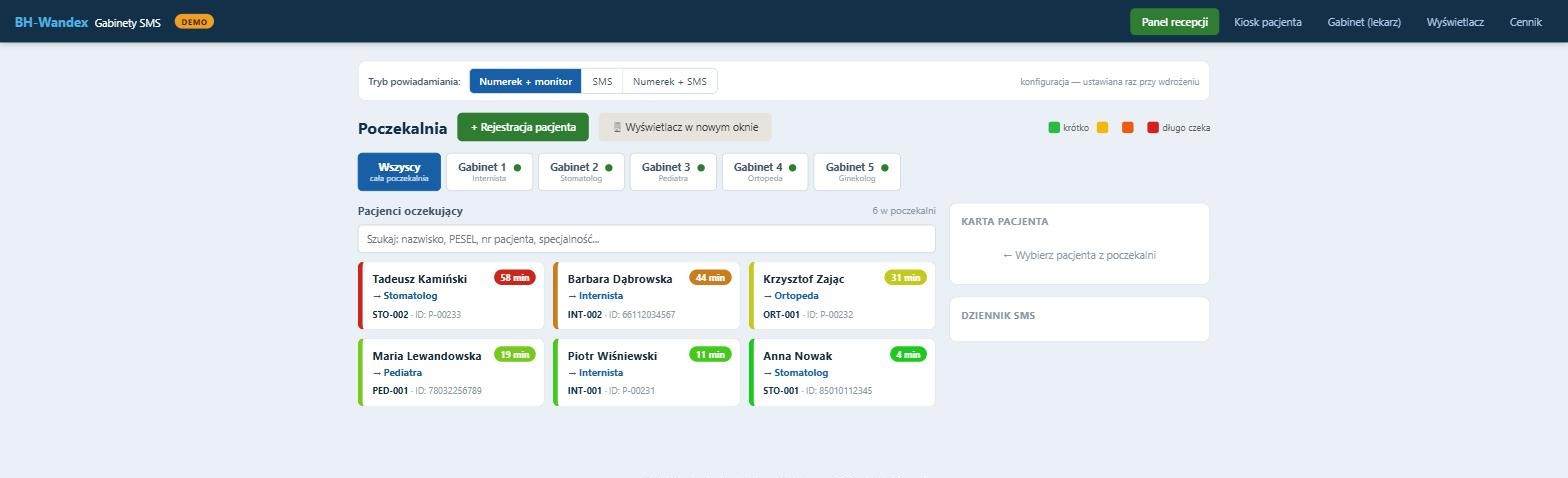 Panel recepcji – system Gabinety SMS